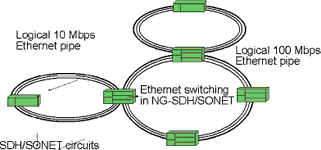 Figure 4. Logical view of an Ethernet switched sub-network in an NG-SDH network